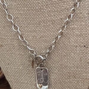 18. JANE BASCH 14K STERLING SILVER DOG TAG TOGGLE NECKLACE HEART MONOGRAM T NEW!